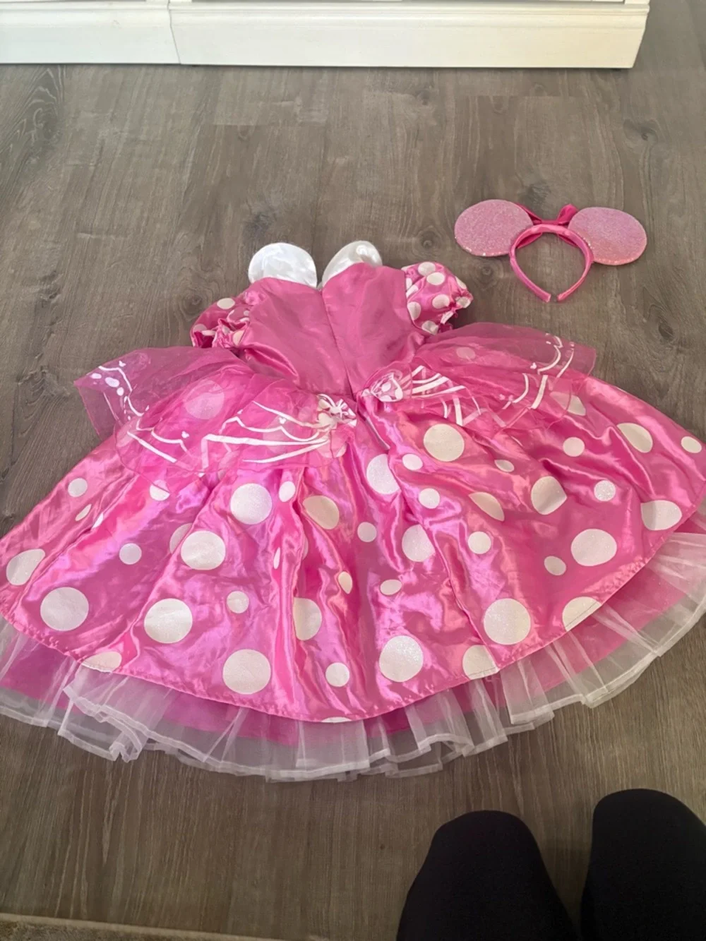 Disney. Minnie Mouse Sparkling Pink Polka Dot  Costume Dress with Matching Ears. - Picture 2 of 4